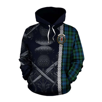 Lyon Tartan Cotton Hoodie with Family Crest Cross Sword Thistle Celtic Vibes Pullover Hoodie XS - Tartan Vibes Clothing