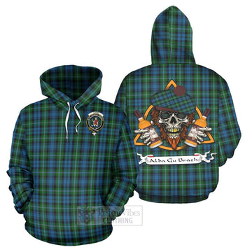 Lyon Tartan Hoodie with Family Crest and Bearded Skull Holding Bottles of Whiskey Zip Hoodie - Tartan Vibes Clothing