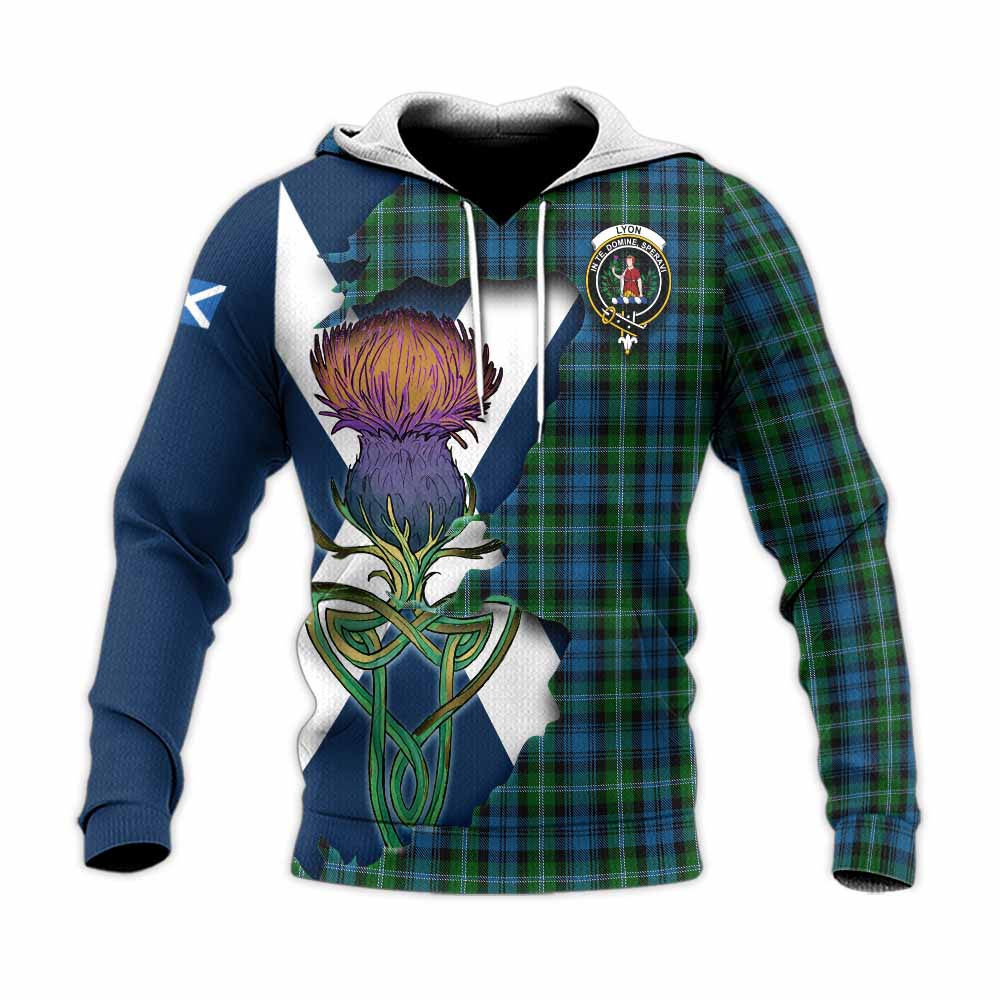 Lyon Tartan Family Crest Knitted Hoodie Scottish Thistle Celtic Inspired Unisex Knitted Pullover Hoodie - Tartan Vibes Clothing