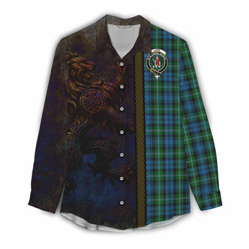 Lyon Tartan Family Crest Women's Casual Shirt Alba Gu Brath Be Brave Lion Ancient Style Female - Tartan Vibes Clothing