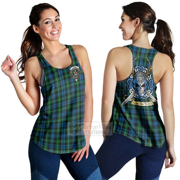 Lyon Tartan Women's Racerback Tanks with Family Crest Celtic Skull Style 4XL - Tartan Vibes Clothing