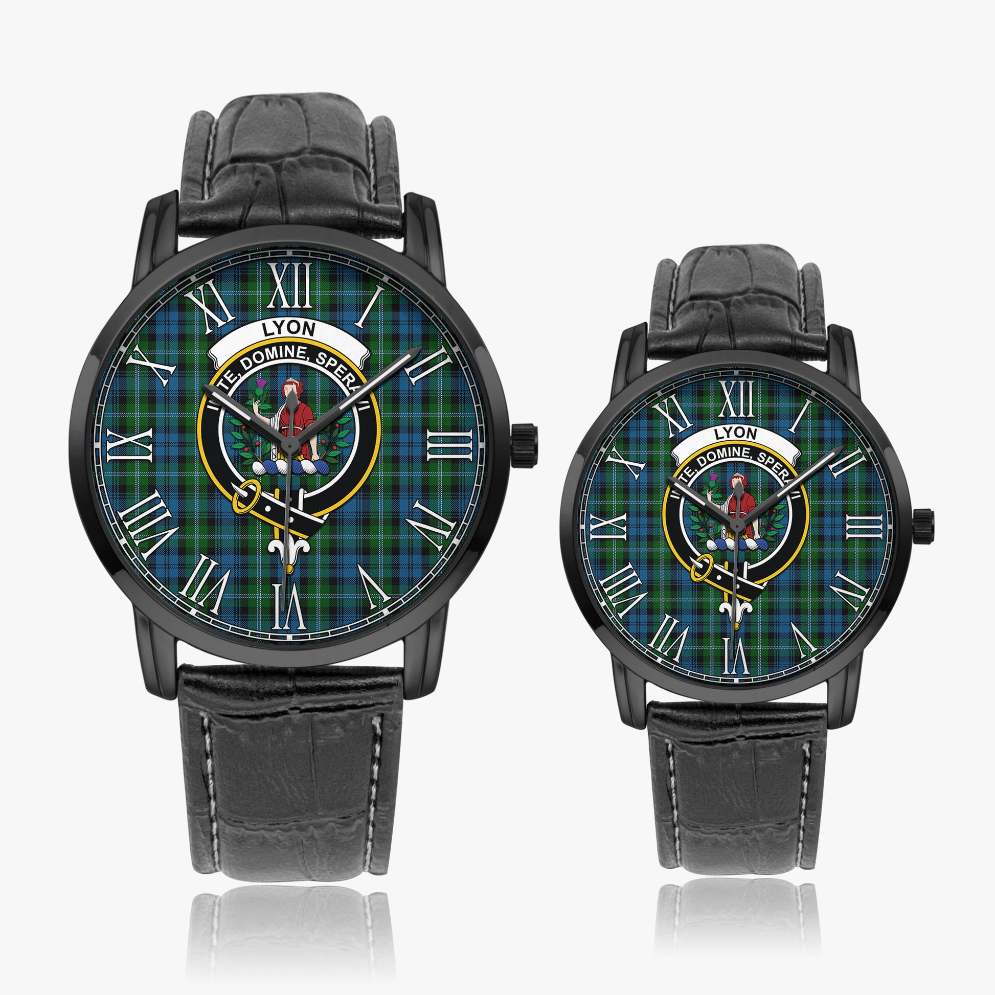 Lyon Tartan Family Crest Leather Strap Quartz Watch Wide Type - Tartan Vibes Clothing