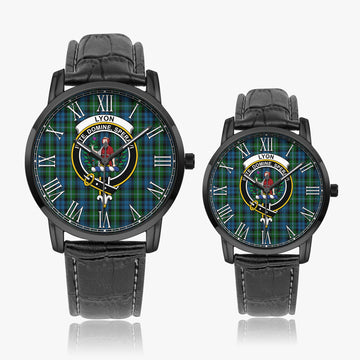 Lyon Tartan Family Crest Leather Strap Quartz Watch Wide Type - Tartan Vibes Clothing