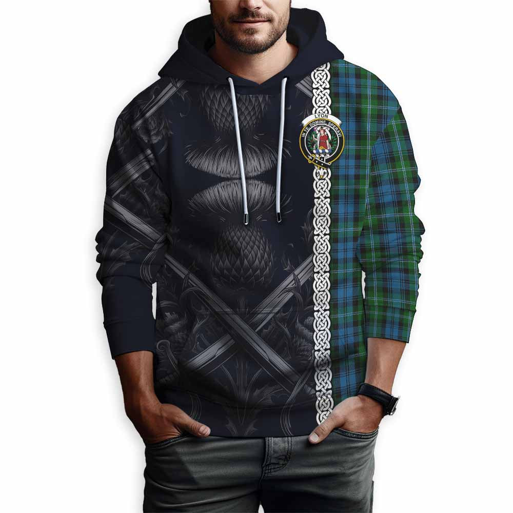 Lyon Tartan Hoodie with Family Crest Cross Sword Thistle Celtic Vibes Pullover Hoodie - Tartan Vibes Clothing