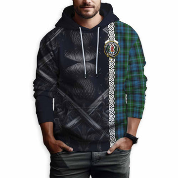 Lyon Tartan Hoodie with Family Crest Cross Sword Thistle Celtic Vibes Pullover Hoodie - Tartan Vibes Clothing