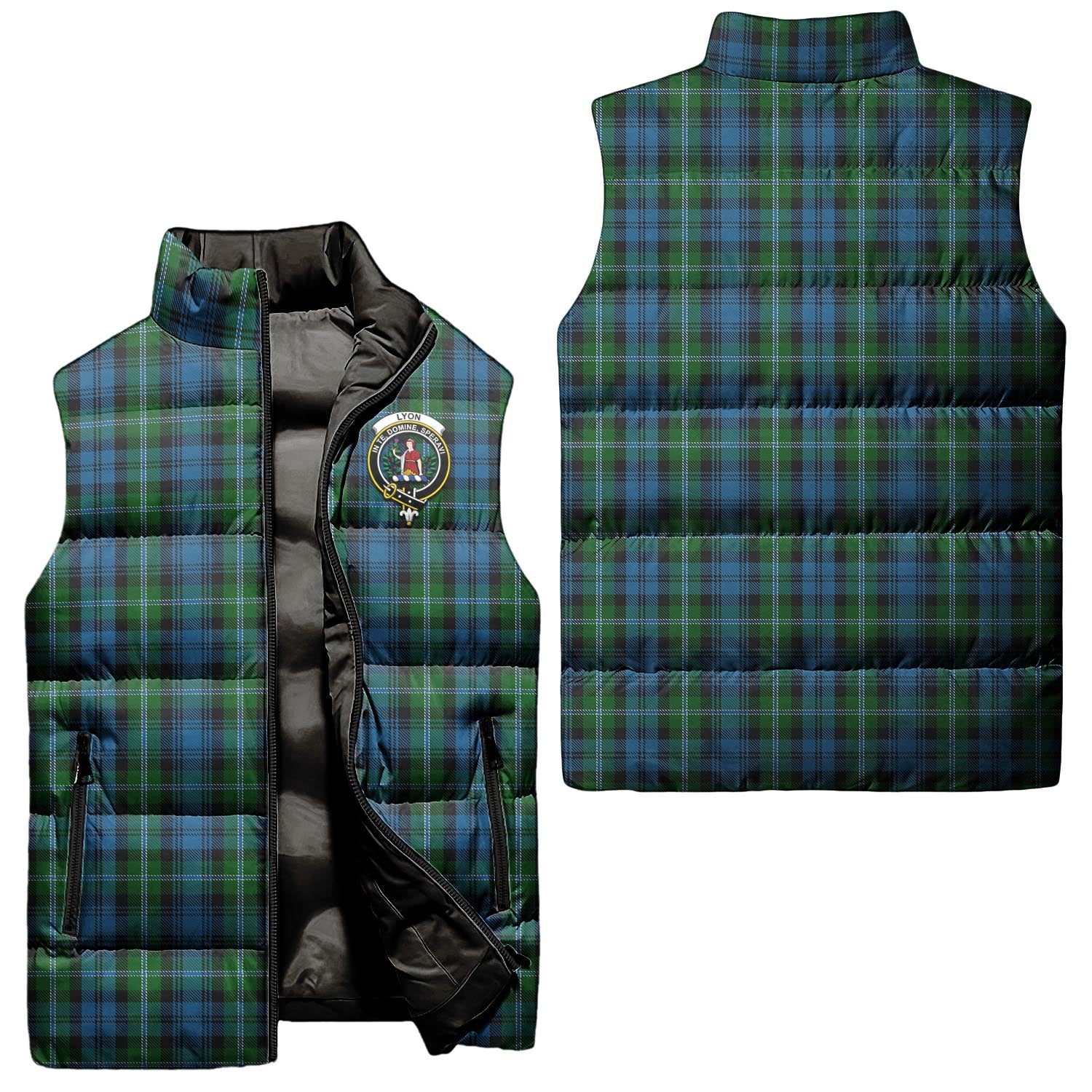 Lyon Tartan Sleeveless Puffer Jacket with Family Crest Unisex - Tartan Vibes Clothing