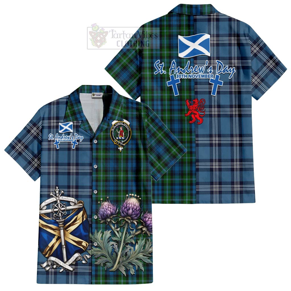 Lyon Tartan Hawaiian Shirt Happy St. Andrew's Day Half Tartan Style Kid - Tartan Vibes Clothing