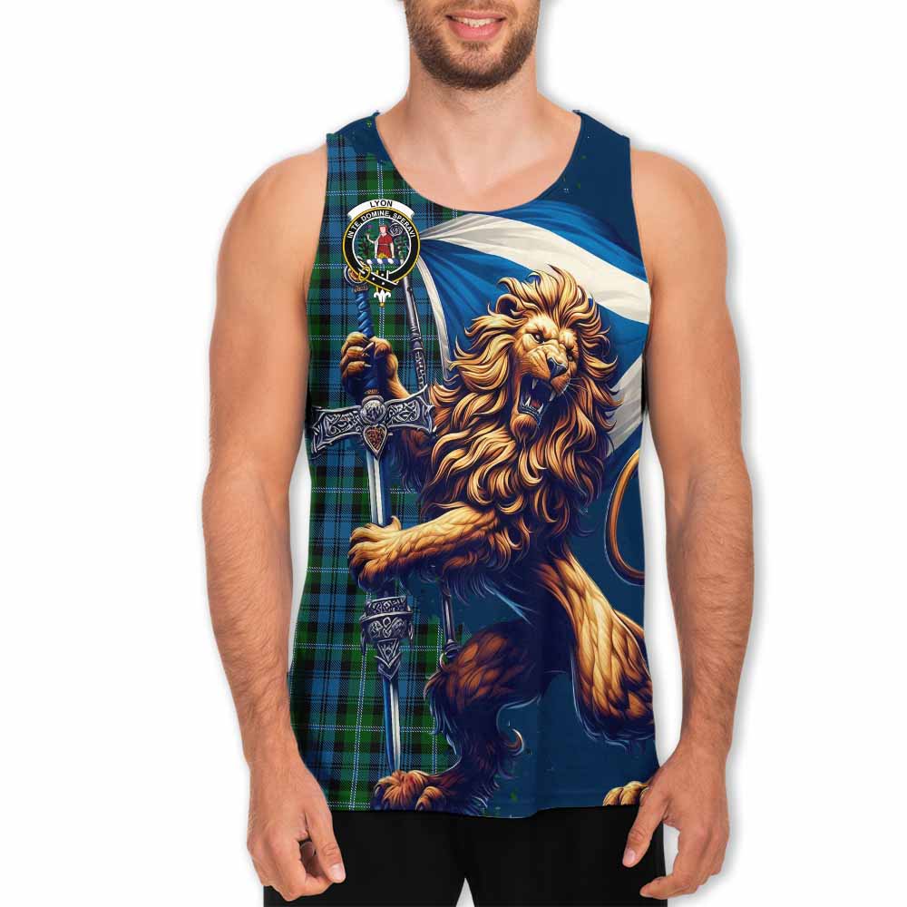 Lyon Tartan Family Crest Men's Tank Top with Scottish Majestic Lion Men - Tartan Vibes Clothing