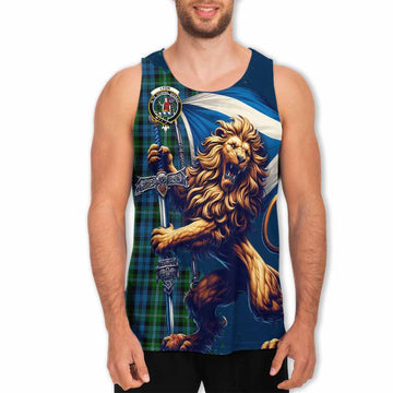 Lyon Tartan Family Crest Men's Tank Top with Scottish Majestic Lion Men - Tartan Vibes Clothing
