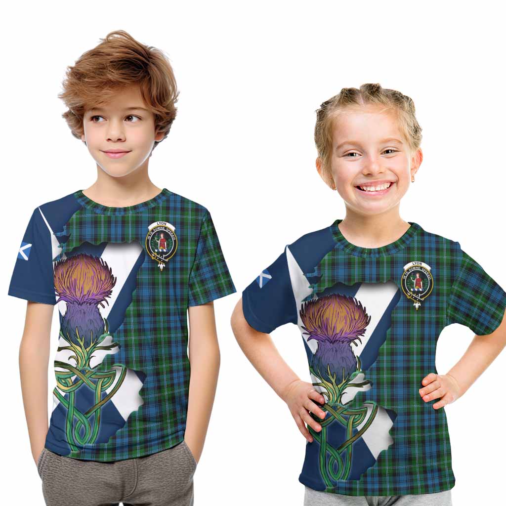 Lyon Tartan Family Crest Kid T-Shirt Scottish Thistle Celtic Inspired Youth XL Size14 - Tartan Vibes Clothing