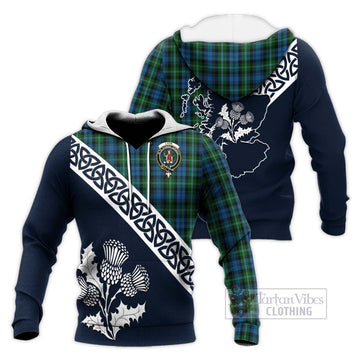 Lyon Tartan Knitted Hoodie Featuring Thistle and Scotland Map Unisex Knitted Pullover Hoodie - Tartan Vibes Clothing
