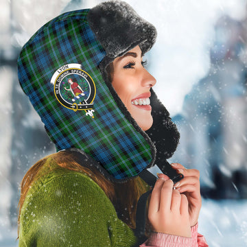 Lyon Tartan Winter Trapper Hat with Family Crest Winter Trapper Hat Universal Fit Circumference 22.8in (58cm) - Tartan Vibes Clothing