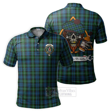 Lyon Tartan Polo Shirt with Family Crest and Bearded Skull Holding Bottles of Whiskey Kid - Tartan Vibes Clothing