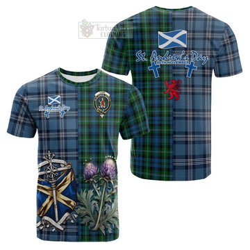 Lyon Tartan Cotton T-shirt Happy St. Andrew's Day Half Tartan Style