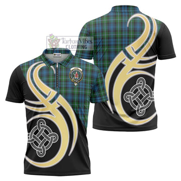 Lyon Tartan Zipper Polo Shirt with Family Crest and Celtic Symbol Style Unisex - Tartan Vibes Clothing