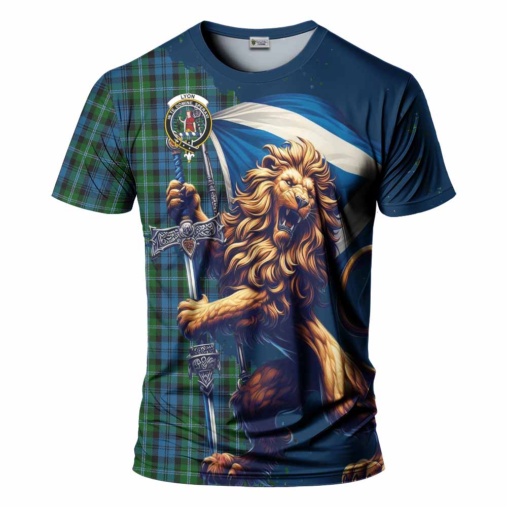 Lyon Tartan Family Crest T-Shirt with Scottish Majestic Lion Kid's Shirt - Tartan Vibes Clothing
