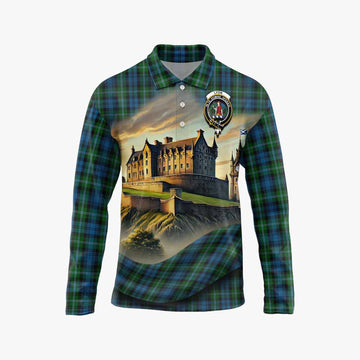 Lyon Tartan Family Crest Long Sleeve Polo Shirt with Scottish Ancient Castle Style Unisex - Tartan Vibes Clothing