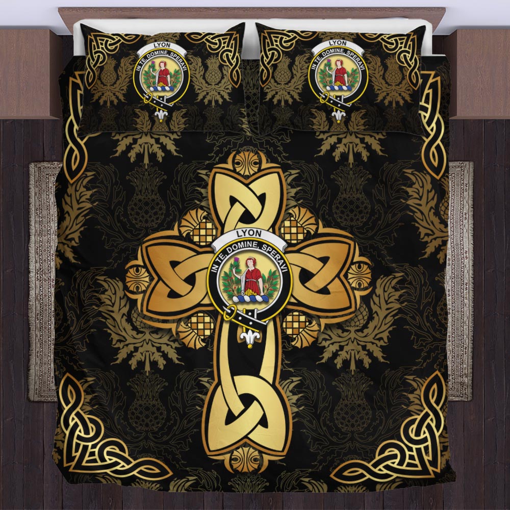 Lyon Clan Bedding Sets Gold Thistle Celtic Style US Bedding Set - Tartanvibesclothing