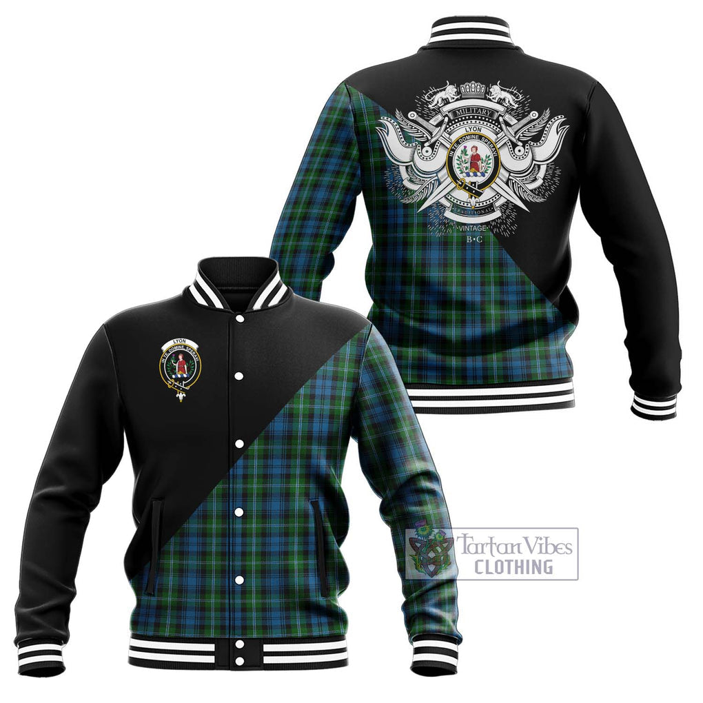 Lyon Tartan Baseball Jacket with Family Crest and Military Logo Style Unisex - Tartan Vibes Clothing