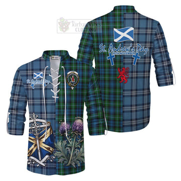 Lyon Tartan Ghillie Kilt Shirt Happy St. Andrew's Day Half Tartan Style Men - Tartan Vibes Clothing