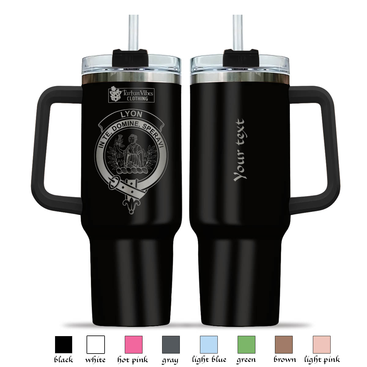 Lyon Clan Crest Engraved Tumbler with Handle 40 OZ - 2D-tartanvibesclothing