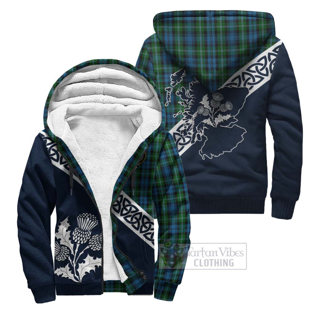 Lyon Tartan Sherpa Hoodie Featuring Thistle and Scotland Map Unisex - Tartan Vibes Clothing