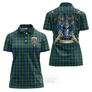 Lyon Tartan Women's Polo Shirt with Family Crest Celtic Skull Style Women - Tartan Vibes Clothing