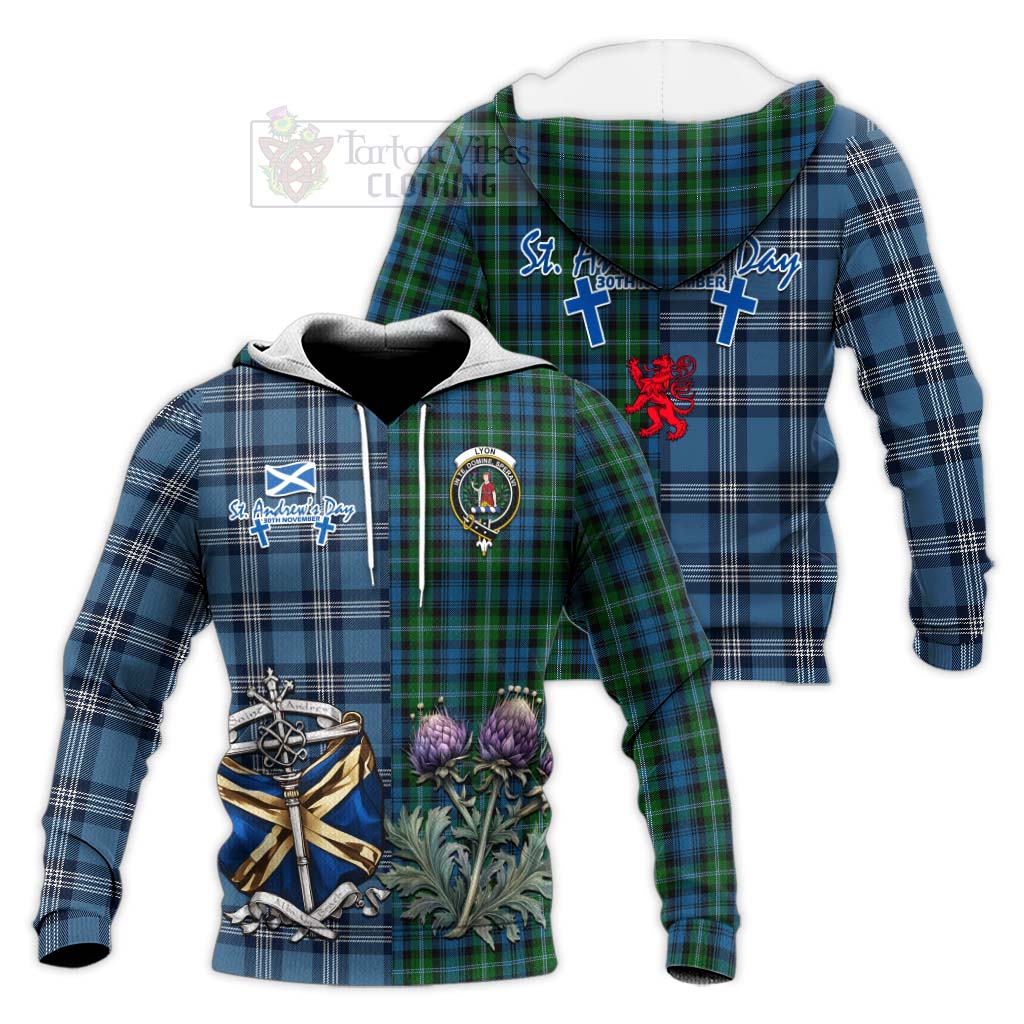 Lyon Tartan Knitted Hoodie Happy St. Andrew's Day Half Tartan Style Unisex Knitted Pullover Hoodie - Tartan Vibes Clothing