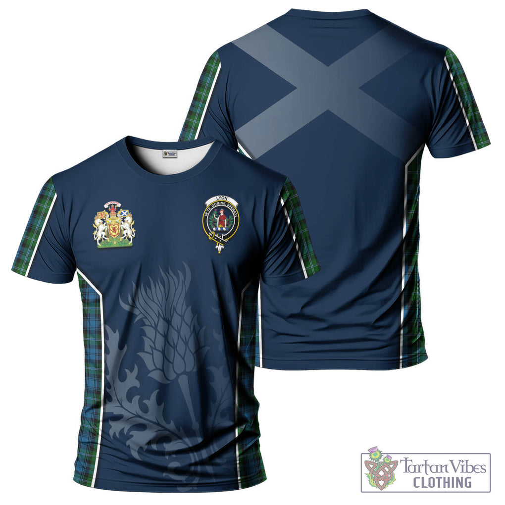Tartan Vibes Clothing Lyon Tartan T-Shirt with Family Crest and Scottish Thistle Vibes Sport Style