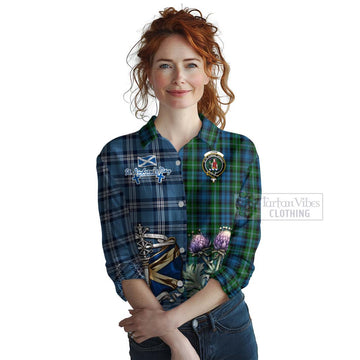 Lyon Tartan Women's Casual Shirt Happy St. Andrew's Day Half Tartan Style Female - Tartan Vibes Clothing