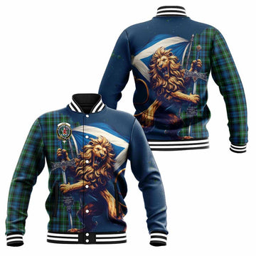 Lyon Tartan Family Crest Baseball Jacket with Scottish Majestic Lion Unisex - Tartan Vibes Clothing