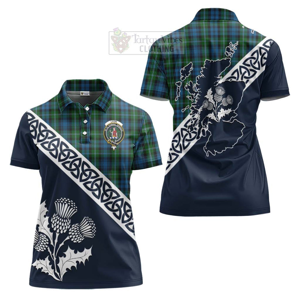 Lyon Tartan Women's Polo Shirt Featuring Thistle and Scotland Map Women - Tartanvibesclothing Store