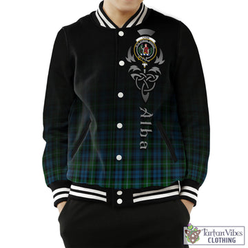 Lyon Tartan Baseball Jacket Featuring Alba Gu Brath Family Crest Celtic Inspired Unisex - Tartan Vibes Clothing