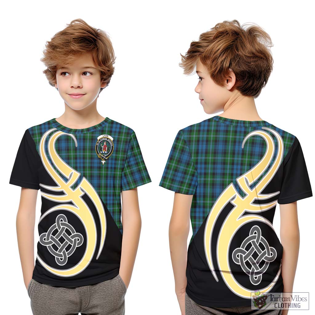 Lyon Tartan Kid T-Shirt with Family Crest and Celtic Symbol Style Youth XL Size14 - Tartan Vibes Clothing