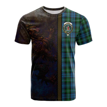 Lyon Tartan Family Crest Cotton T-shirt Alba Gu Brath Be Brave Lion Ancient Style