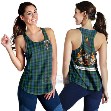 Lyon Tartan Women's Racerback Tanks with Family Crest and Bearded Skull Holding Bottles of Whiskey 4XL - Tartan Vibes Clothing