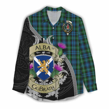 Lyon Tartan Family Crest Women's Casual Shirt Lion Rampant Royal Thistle Shield Celtic Inspired Female - Tartan Vibes Clothing