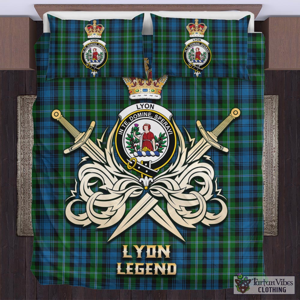 Tartan Vibes Clothing Lyon Tartan Bedding Set with Clan Crest and the Golden Sword of Courageous Legacy