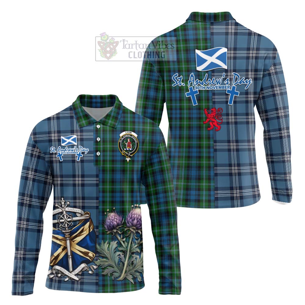 Lyon Tartan Long Sleeve Polo Shirt Happy St. Andrew's Day Half Tartan Style Unisex - Tartan Vibes Clothing