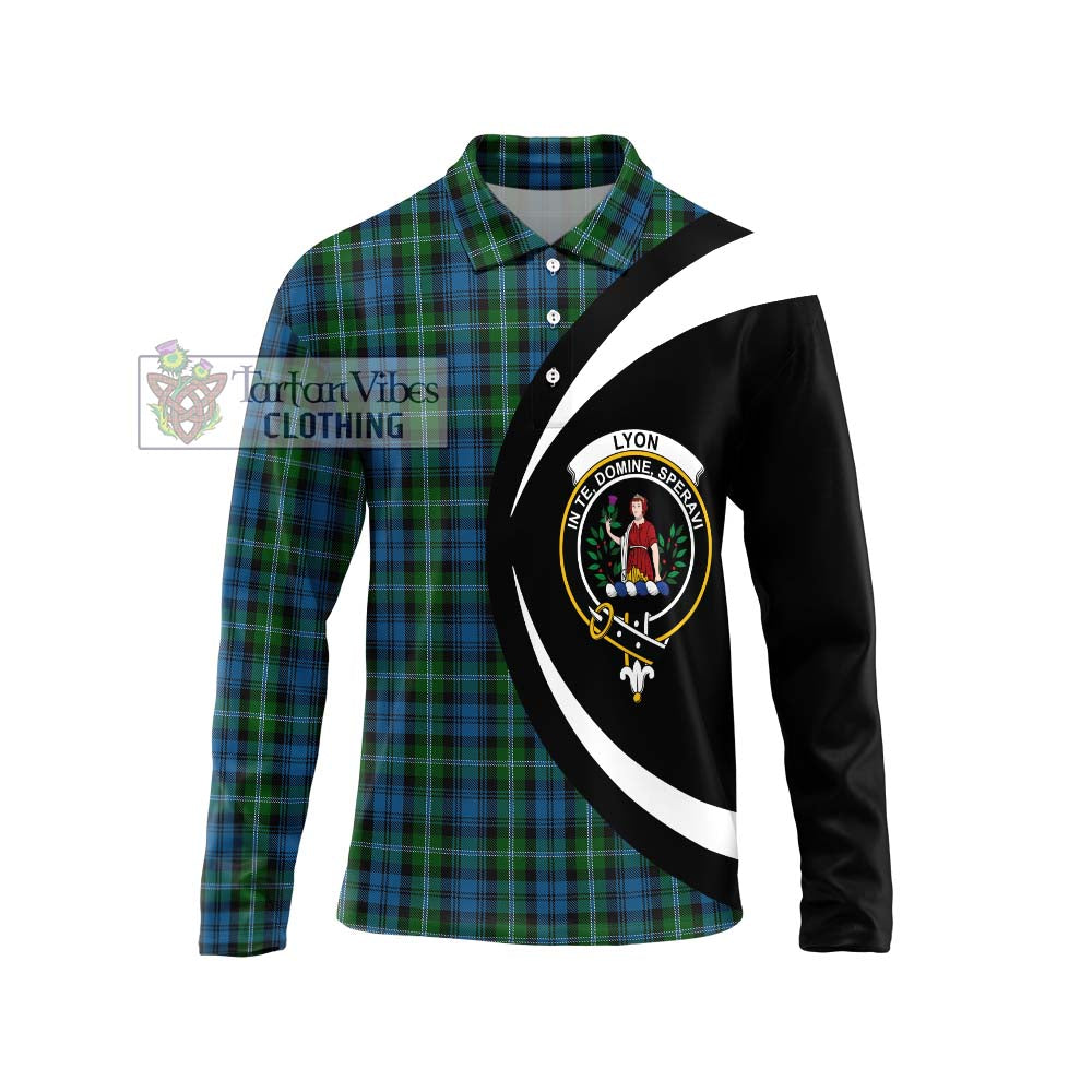 Lyon Tartan Long Sleeve Polo Shirt with Family Crest Circle Style Unisex - Tartan Vibes Clothing