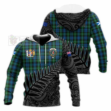 Tartan Vibes Clothing Lyon Crest Tartan Knitted Hoodie with New Zealand Silver Fern Half Style