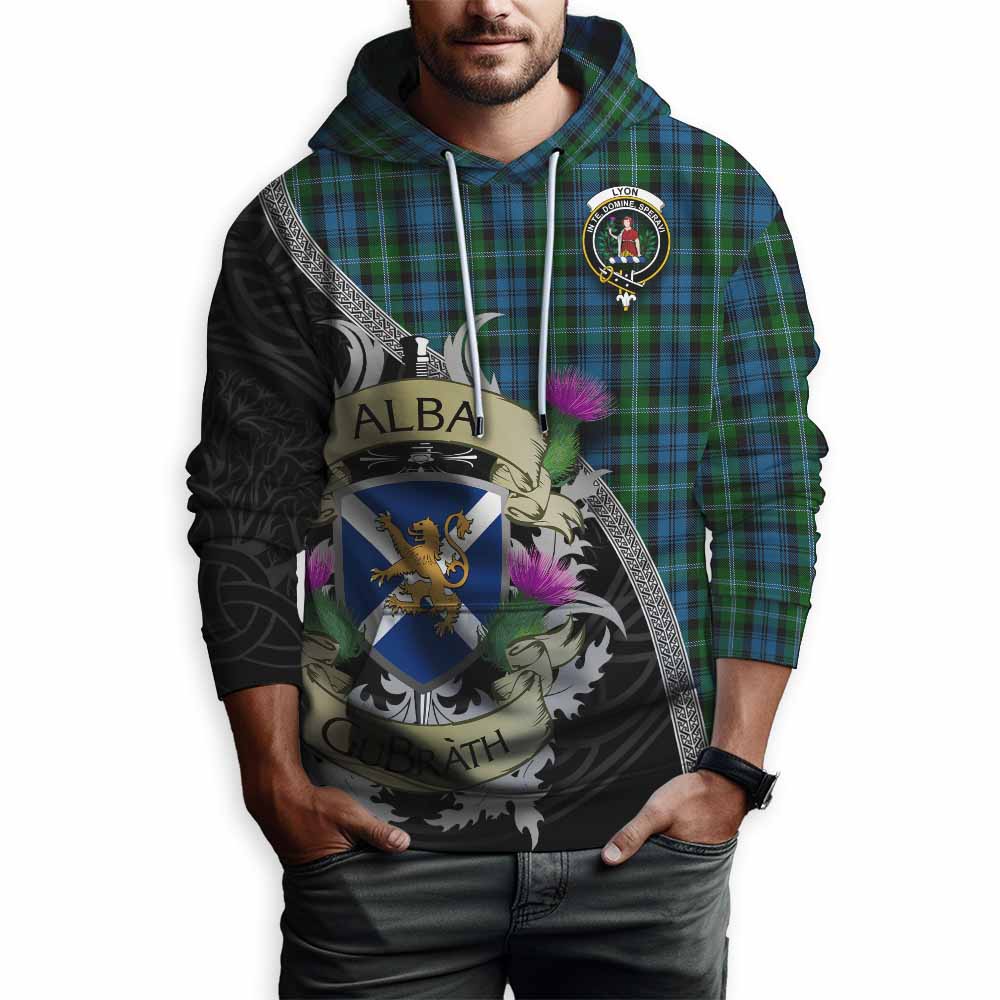 Lyon Tartan Family Crest Hoodie Lion Rampant Royal Thistle Shield Celtic Inspired Pullover Hoodie - Tartan Vibes Clothing