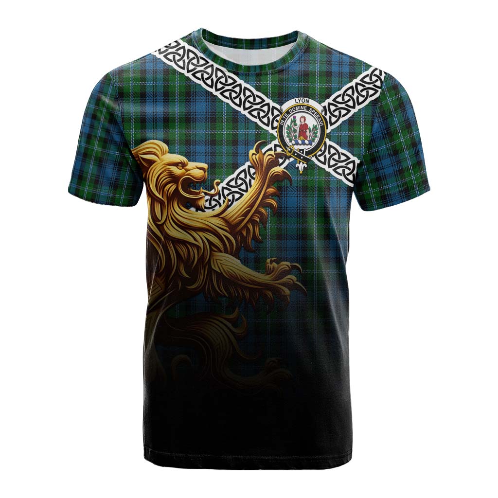 Tartan Vibes Clothing Lyon Crest Tartan Cotton T-shirt with Golden Lion Emblem Celtic Style