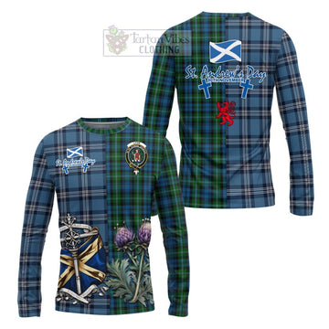 Lyon Tartan Long Sleeve T-Shirt Happy St. Andrew's Day Half Tartan Style Unisex - Tartan Vibes Clothing