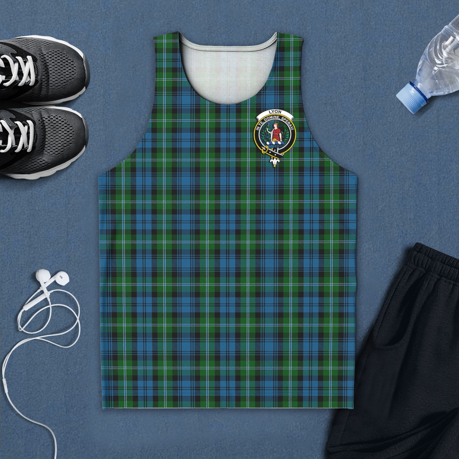 Lyon Tartan Mens Tank Top with Family Crest 5XL - Tartan Vibes Clothing
