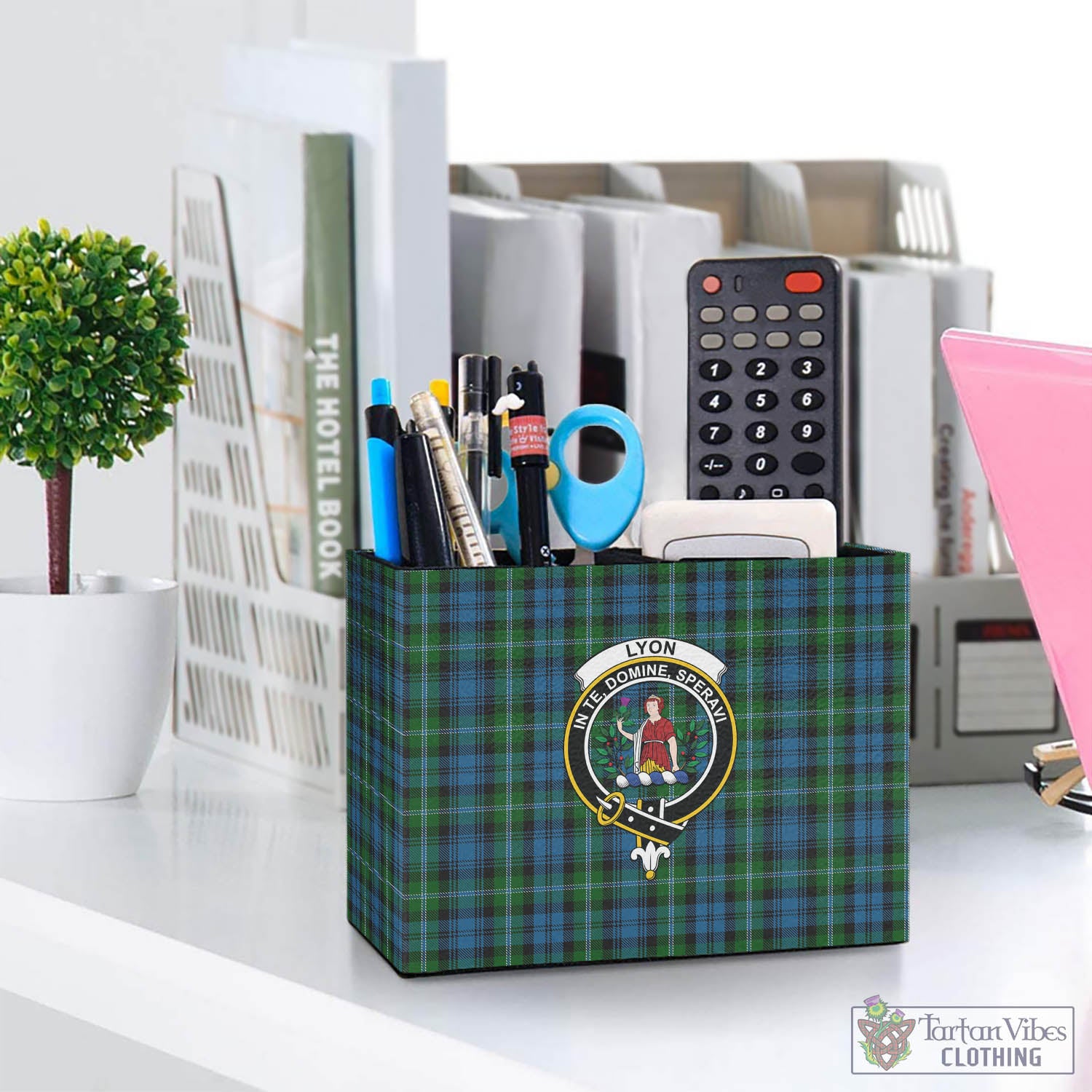 Lyon Tartan Pen Holder with Family Crest One Size 5.9"(L)*2.7"(W)*4.3"(H) - Tartan Vibes Clothing