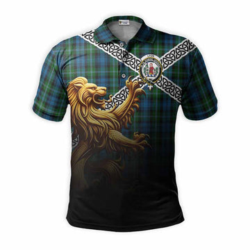 Lyon Crest Tartan Polo Shirt with Golden Lion Emblem Celtic Style Kid - Tartan Vibes Clothing