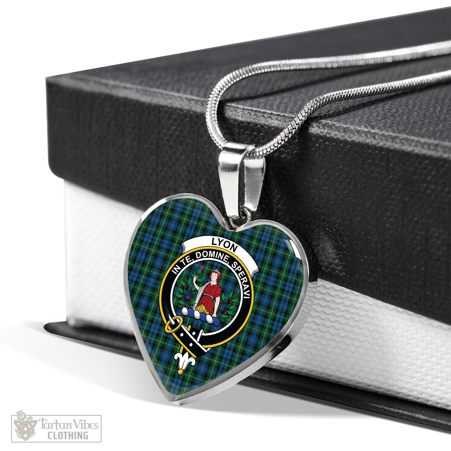 Lyon Tartan Heart Necklace with Family Crest Luxury Necklace (Silver) No - Tartan Vibes Clothing