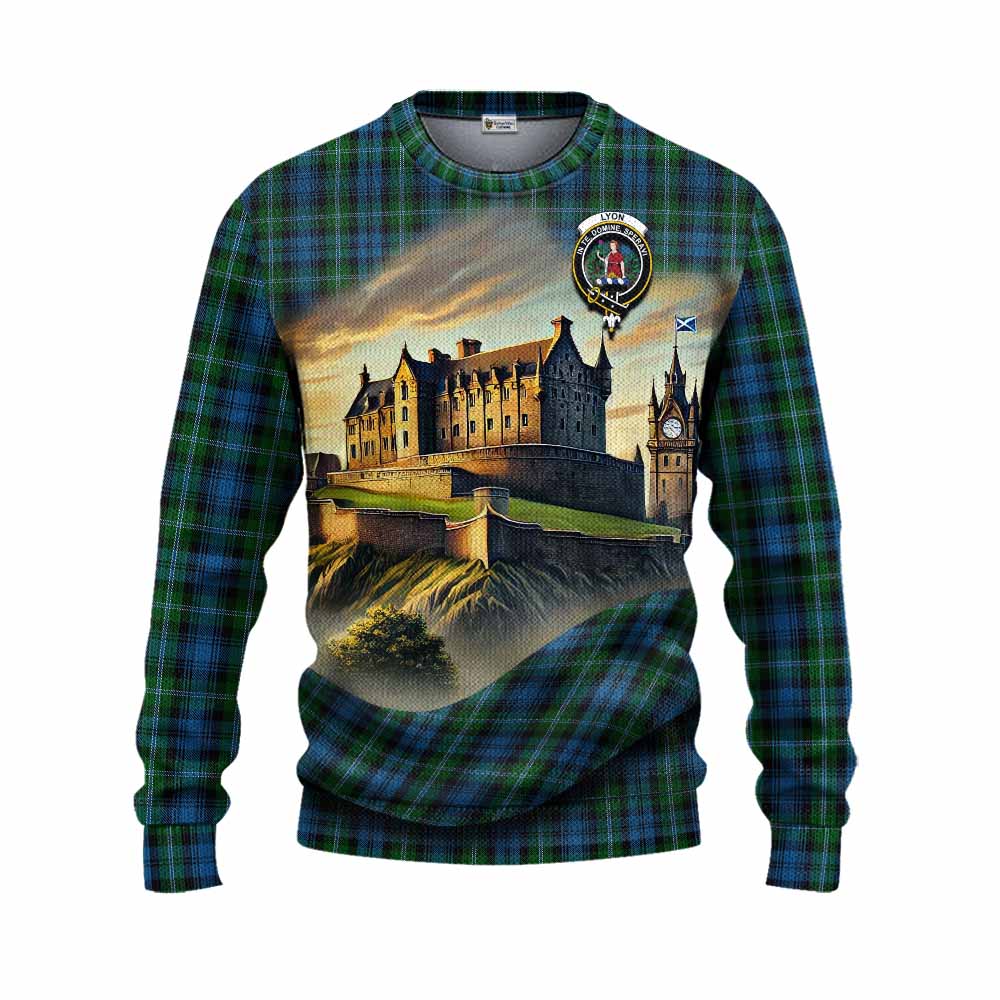Lyon Tartan Family Crest Knitted Sweater with Scottish Ancient Castle Style Unisex - Tartan Vibes Clothing