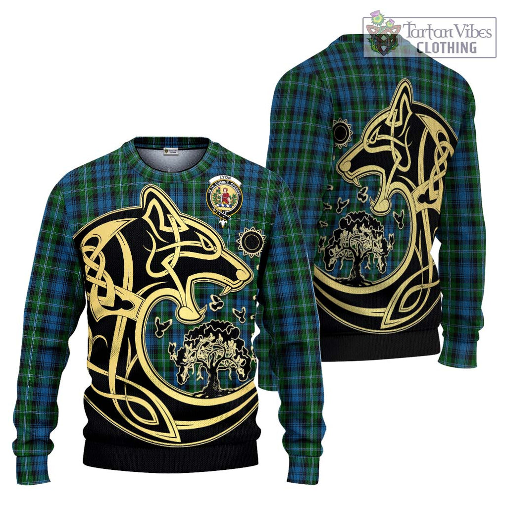Lyon Tartan Ugly Sweater with Family Crest Celtic Wolf Style Unisex - Tartan Vibes Clothing